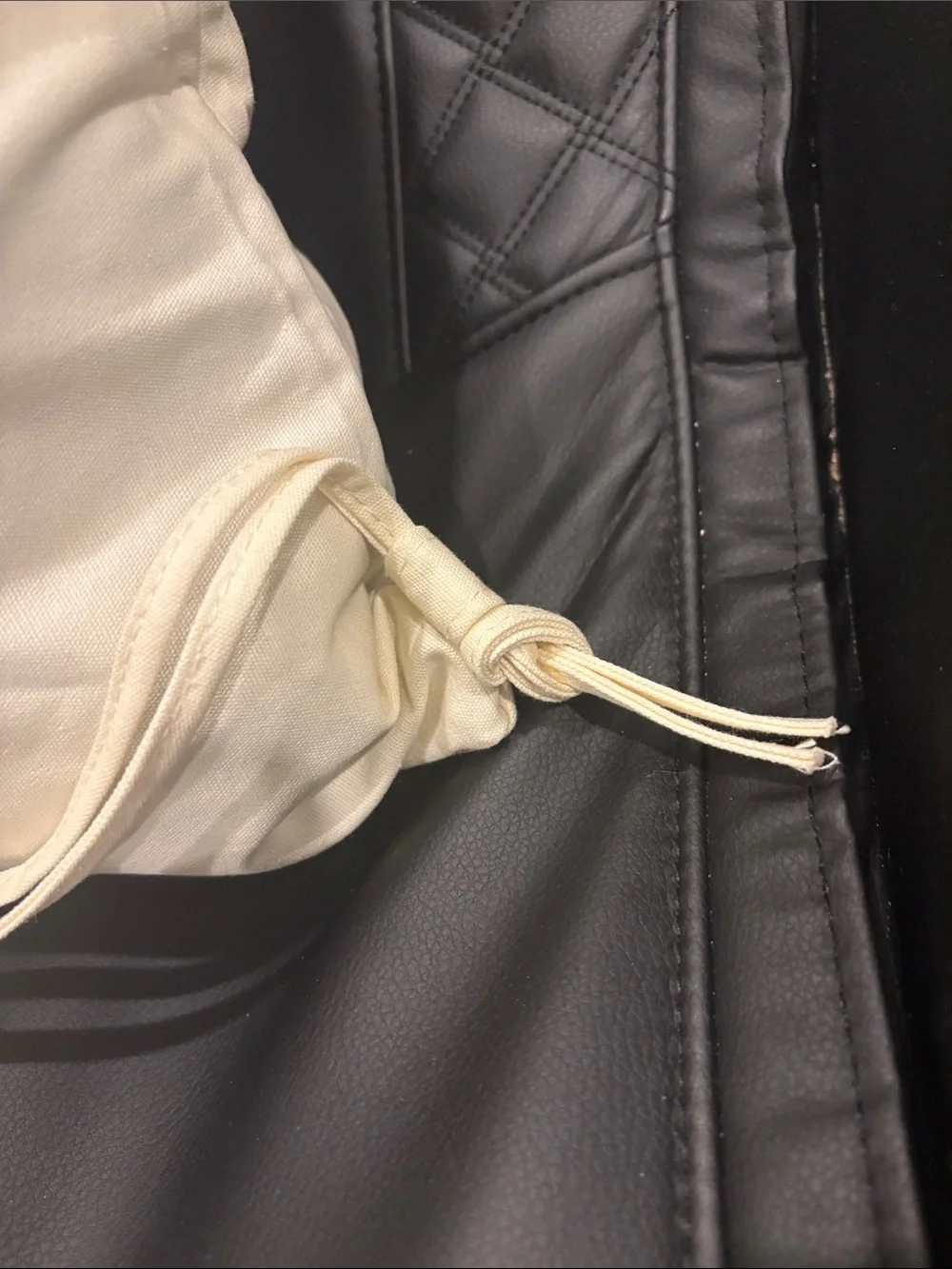 NWT Fashion Canvas Cream Drawstring Backpack with Black Logo